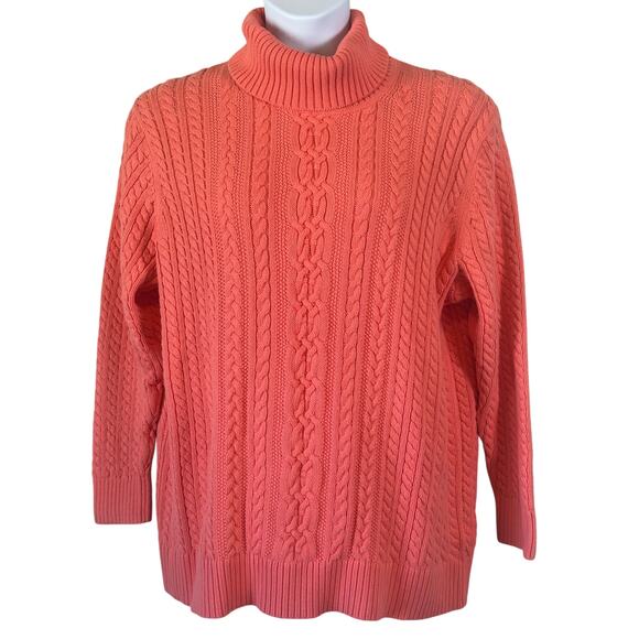 Amazon Essentials 2X Coral Cotton Cable Knit Turtleneck Sweater Fisherman Cozy - Picture 2 of 10